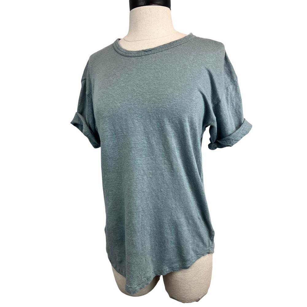 Isabel Marant Etoile Koldi T-Shirt Womens S Green Excellent 100% Linen Slub Knit